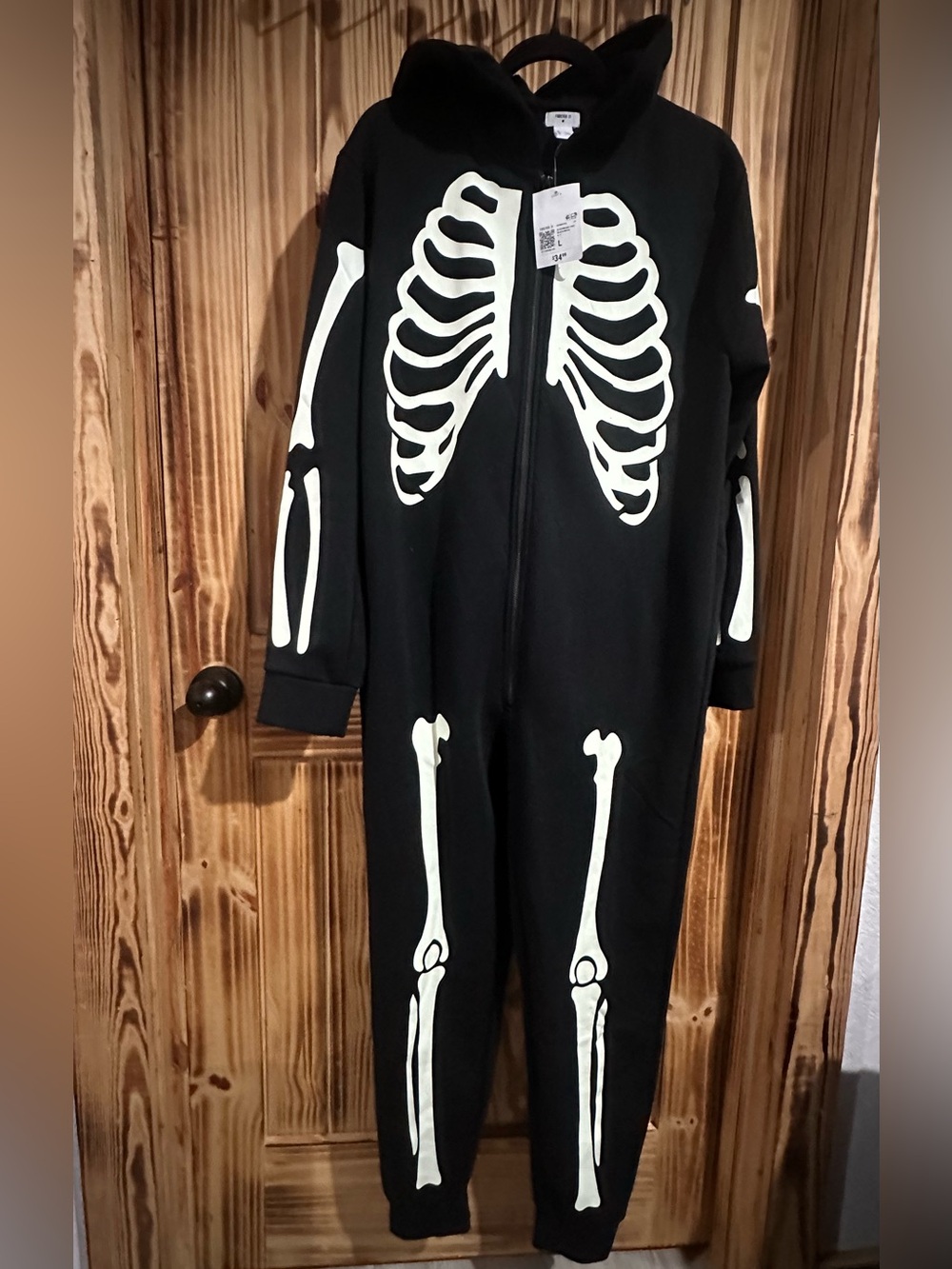 ! New fleece soft Black Glow Skeleton Onesie size large